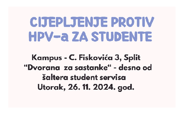 Obavijest o cijepljenju protiv HPV-a za studente